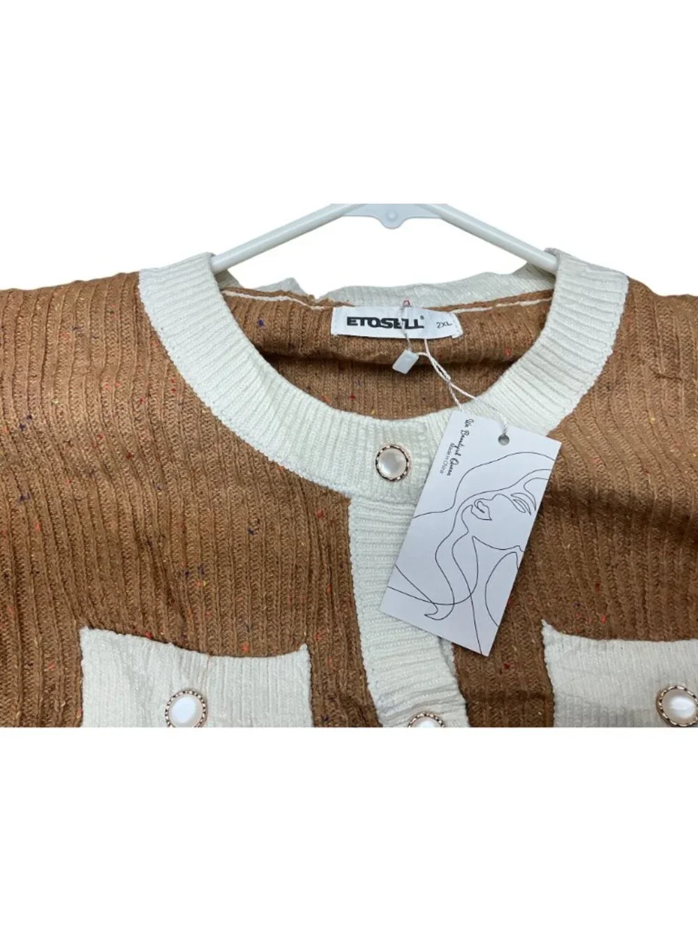 Confetti Knit Cardigan Sweater Brown Cream Button Front Cozy 2 XL NWT